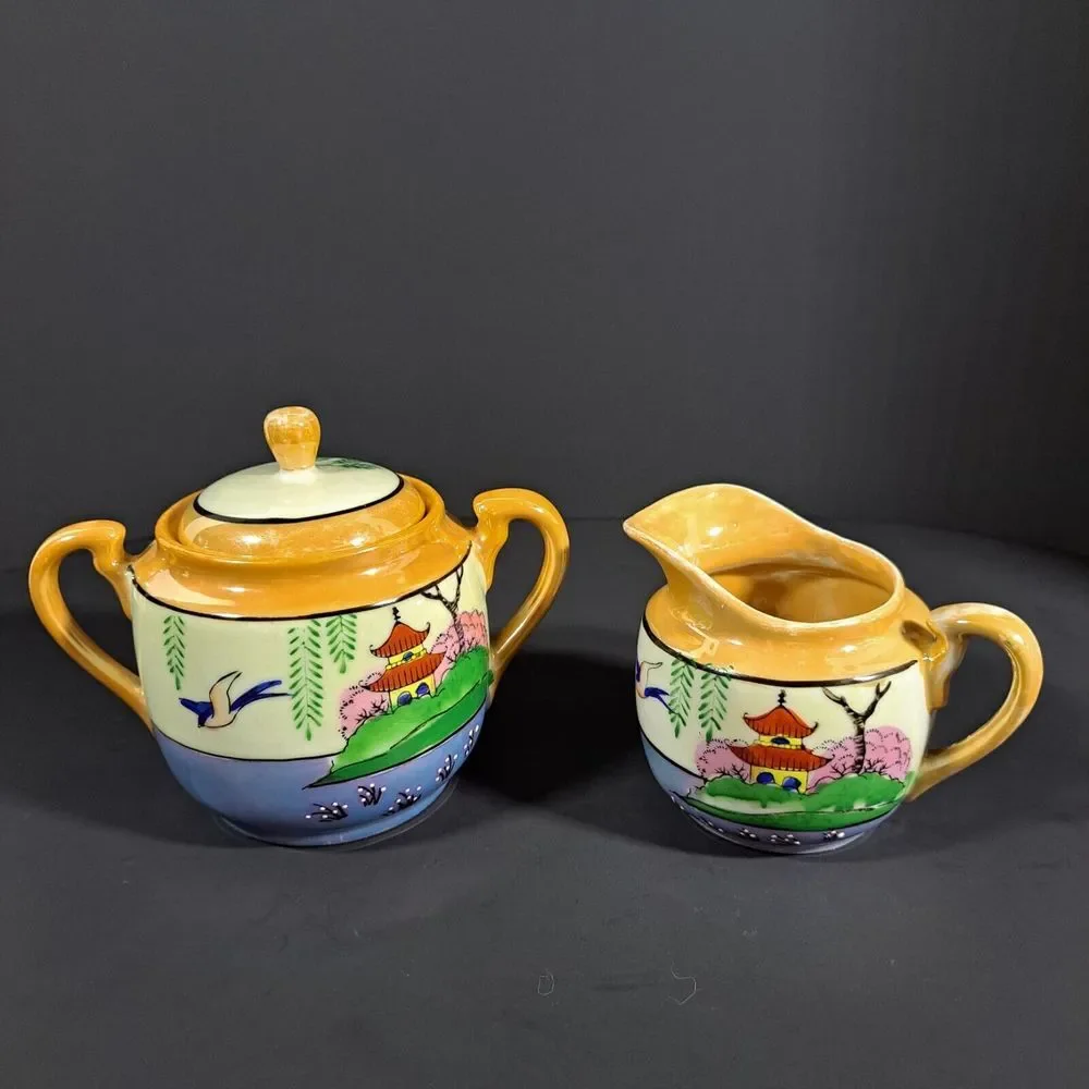 Noritake Lusterware Pagoda Porcelain‎ Cream & Sugar Japan